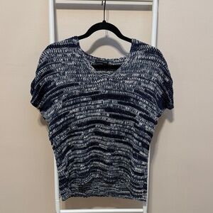 Women’s Eileen Fisher Navy and White Short Sleeve Knit Top